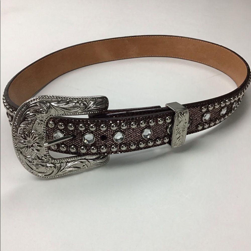 LEATHER WESTERN 3D RINESTONES COWGIRL BELT SIZE S